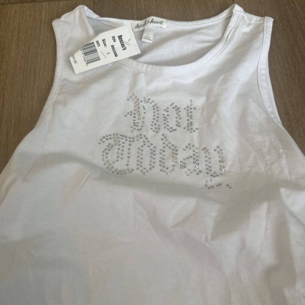 Derek Heart 'Not Today' Junior's‎ Rhinestone Cinch Sides White Tank Large NEW
